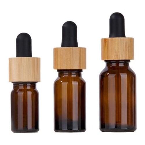 5ml ~100ml Empty amber glass bottle dropper with bamboo cap 1oz wooden essential oil bottles 50ml SN517