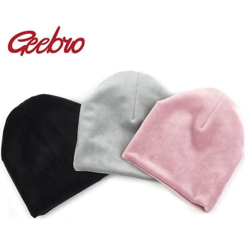 Geebro Newborn Baby Boys Girls Winter Autumn warm Fashion Velour Beanies Hats Infants Toddlers Soft Solid Caps Hair Accessories