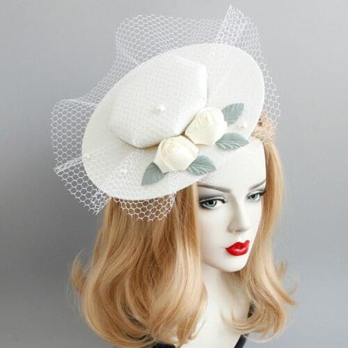 Europe Style White Party Hats 2020 Handmade Flowers Noble Hair Accessories Women Engagement Party Headwear T209