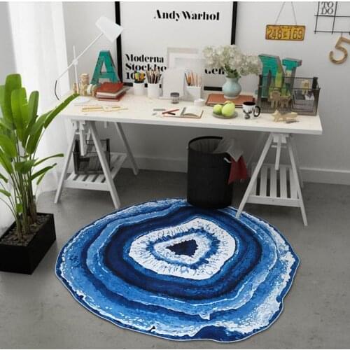 3D Wood Printed Circular Carpet Annual Ring Texture Mat Doormat Antislip Plush Living Room Decor Rug Chair Mat Blue Area Rug