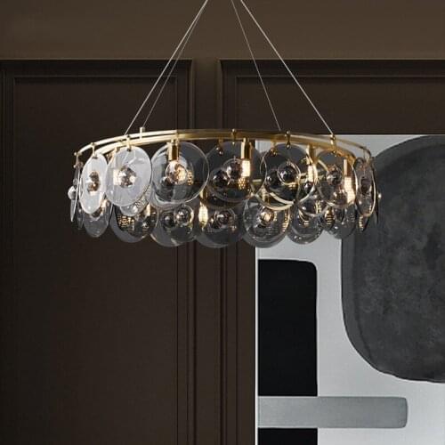 Round Chandelier Lighting Creative G9 Chandelier Living Room Villa Dining Room Bedroom Modern Luxury Glass Copper Hanging lamp