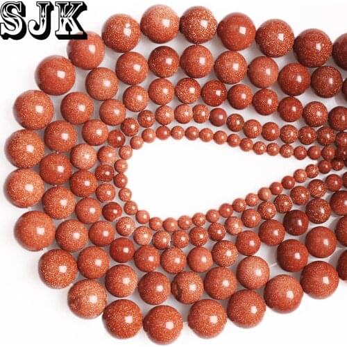 Natural Stone Gold Sandstone Golden Sand Glitter Round Loose Beads 4 6 8 10 12 14mm For Diy Bracelet Jewelry Making