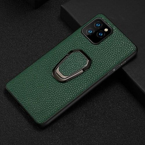 LANGSIDI Magnetic holder case for iphone 11 pro max Genuine leather shockproof full protection cover with metal ring kickstand