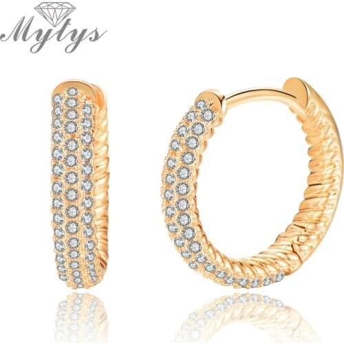 Mytys Cable Design Pave Setting Crystal Small Hoop Earrings Fashion Jewelry Gift For Women CE621