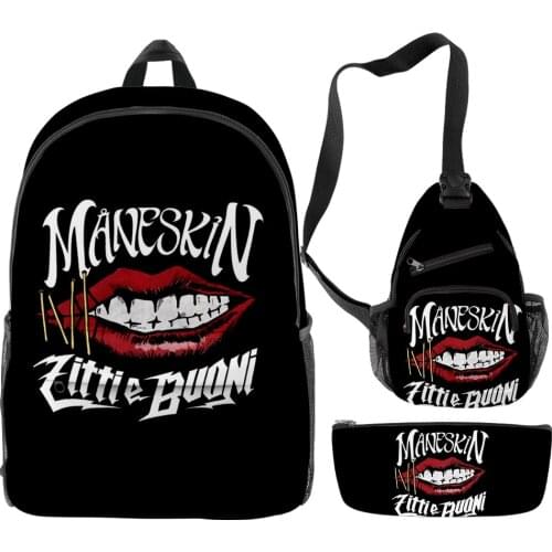 Maneskin 3D creative cool and simple backpack three-piece suit men and women casual backpack chest bag pencil case