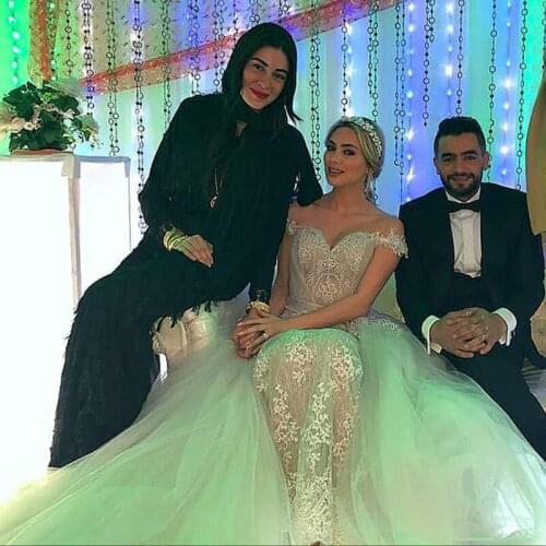Fashion Lace Mermaid Event Wedding Gowns With Detachable Train Off The Shoulder Long Prom Gowns Modest Women Dress