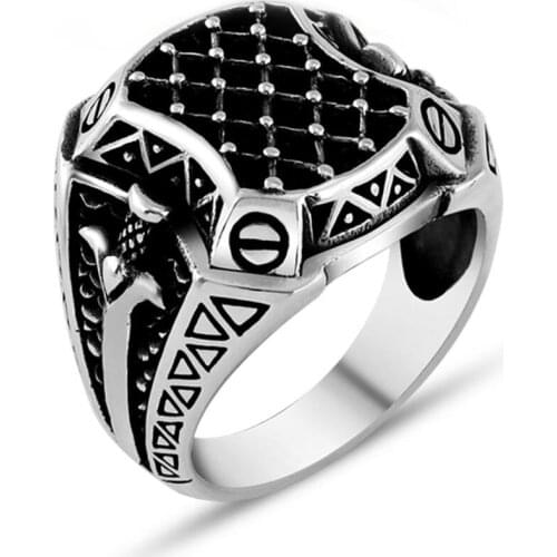 Men Handmade Silver Ring With Sword Motif, Made in Turkey, Solid 925 Sterling Silver