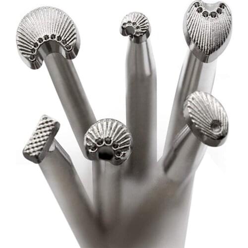 6Pcs Leather Craft Stamping Tools Kit Use for Pattern Designs, Making Punch Carving Handmade Art Leathercraft Set