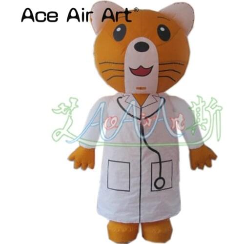 Customized friendly inflatable cat doctor replica inflatable cartoon with white coat and stethoscope for hospital promotion