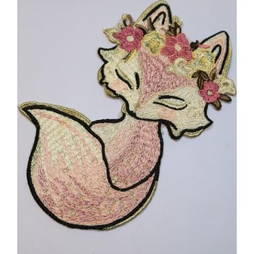 Pink cartoon animal patches for clothing DIY fox embrodered patch for clothes applique floral decorative sew on Parches