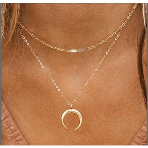 51916 hanzhishang new multi-layer Necklace creative simple double Moon Pendant Necklace for women