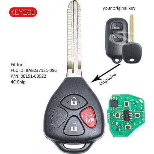 Keyecu Upgraded Remote Key Fob 3 Button 303MHz 4C Chip for Toyota Tacoma 1995-2004 - FCC: BAB237131-056