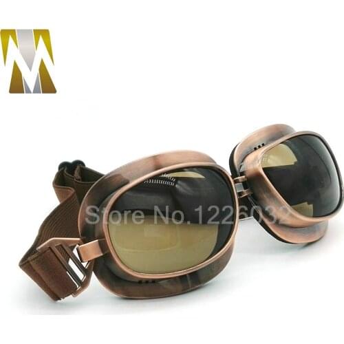 New Motocross Goggles Glasses Copper Plated Frame Vintage Open Face Helmet Goggles Glass Retro Jet Helmet