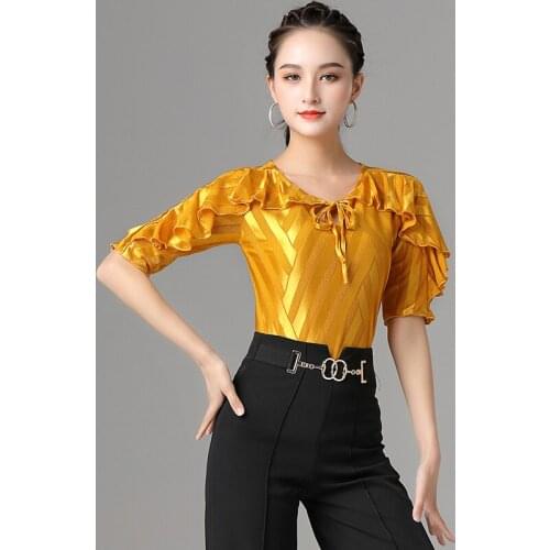 Latin Dance Practice Clothes Female Summer Short Sleeve 4 Color Tops Professional Rumba Tango Samba Cha Cha Clothing DQL5321