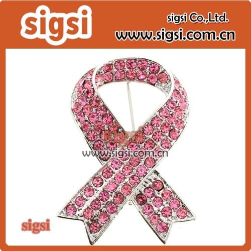 Wholesale pink breast cancer crystal rhinestone brooch and pins