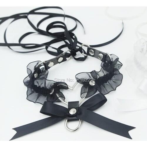 Sexy Lolita Cute Handcrafted Lace up Elastic Collar Big Heart Bow Ribbon Choker Necklace