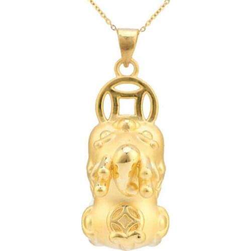 24K Yellow Gold Pendant 3D Yellow Gold Dragon Son Coin Pixiu Baby Necklace Pendant P6211