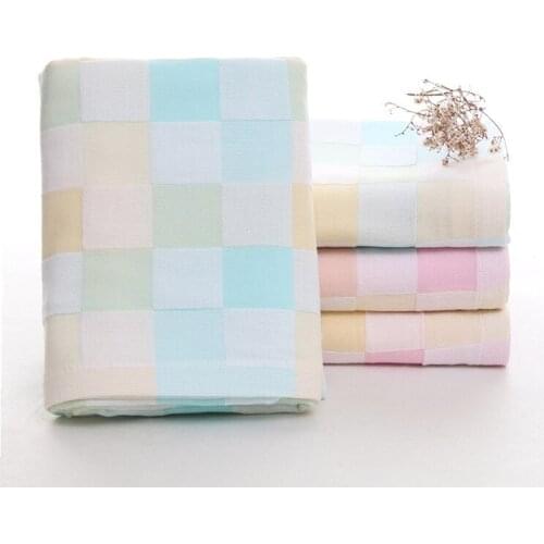 Pure Cotton Double-Layer Fabric Plaid Soft Absorbent Universal Bath Towel Gauze Breathable Absorbent