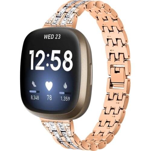 For Fitbit versa 3 versa3 five beads two rows diamond watch strap rhinestone Zinc alloy Stainless steel strap for fitbit sense