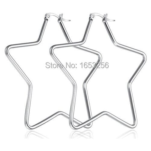 High Polished Large 62mm Surgical Stainless Steel Geometric star Hoop Earring Women Fashion Party JewelryH