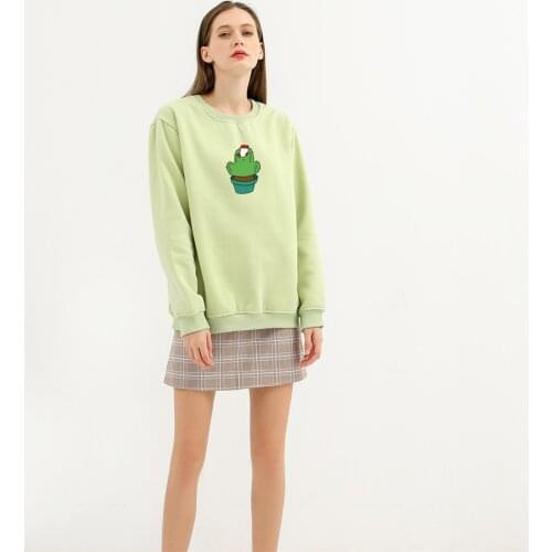 Funny Cactus Sweatshirt Cotton Streetwear Harajuku Oversized Printed Pullover Sweatshirts Women Soft Clothes Warm Hoody Ladies