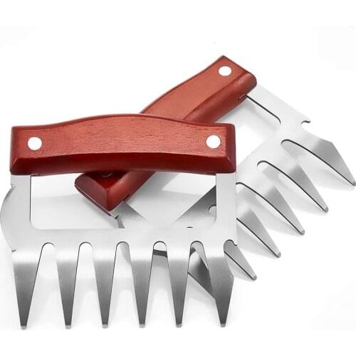BBQ Fork Claws Meat Shredder Heat Resistant Stainless Steel Meat Claws for Shredding Meat with Wood Handle BBQ Accessories