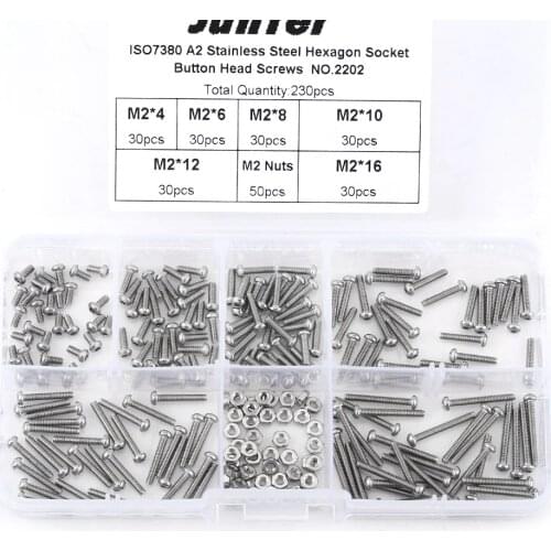 230pcs M2 Stainless Steel SS304 Hex Socket Button Head Screws Bolts And Nuts Assortment Kit Assrotment Set Fastener Hardware