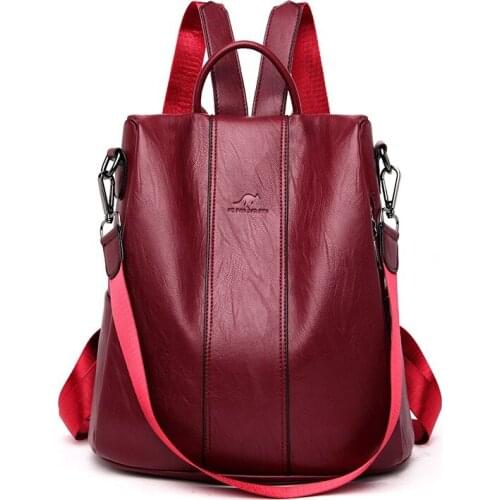 High Quality Solid Color Soft Leather Backpacks for Women 2021 Vintage Casual Simplicity Female Shoulder Travel Bags Sac a Main