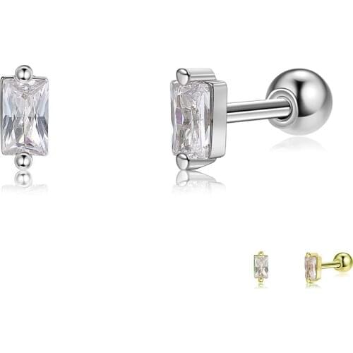 ZEMIOR 925 Sterling Silver Stud Earrings For Women Square Shape Gold Color Clear Cubic Zirconia Small Earring Party Fine Jewelry