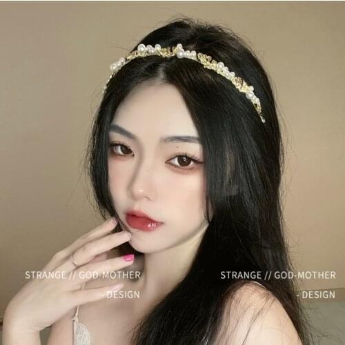 New pearl leaf headband for women summer hair bundle pressure hair headband super fairy hair clip retro French headdress
