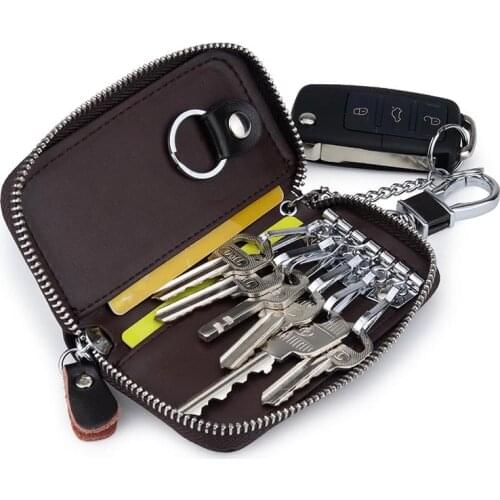 Women Men Leather Multi-function Key Organizer Bag Unisex Keychain Key Holder Wallet Housekeeper Card Zipper Case Keys Money Bag