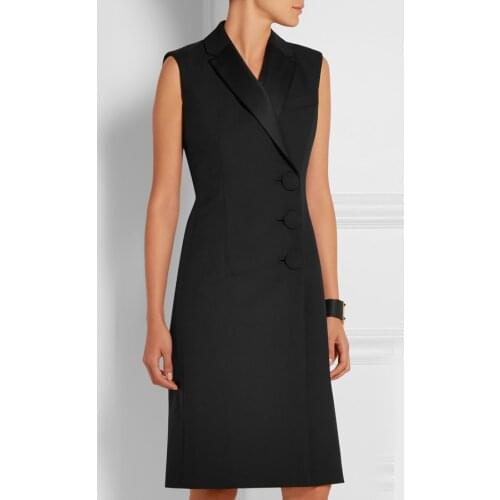 Elegant Long Design Women Workwear Vest, Single Breasted Turn-down Collar Suit Vest