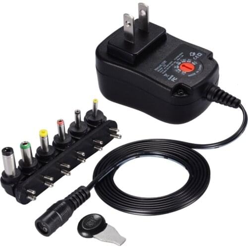 1PCS 12W Universal AC US Plug in Power Adapter 3v 4.5v 5v 6v 7.5v 9v 12v 1A charger with 6 pieces connection tip power supply