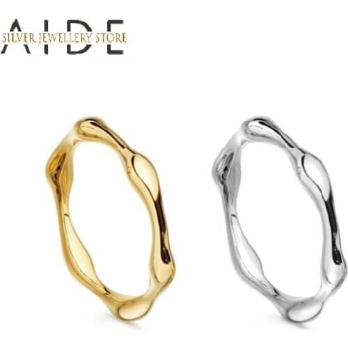 AIDE Minimalism Irregular Wave Rings For Women Fashion 925 Sterling Silver Ring Woman Girl Child Gifts Fine Jewelry bague femme