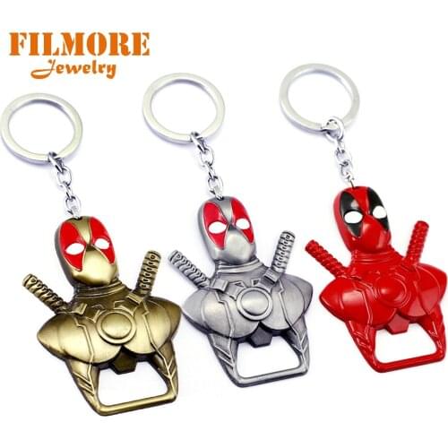 Anime Jewelry Deadpool Keychain 2 Use Bar Beer Bottle Opener Key Chain Keyring Charms Chaveiro Ornaments Trinket Keychain