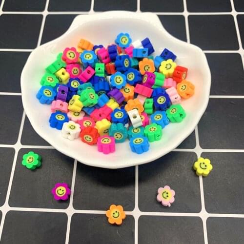 30pcs 10mm Smiley Flowers Face Beads Polymer Clay Spacer Loose Beads For Jewelry Making DIY Handmade Jewelry Crafts#11