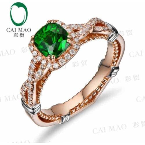 CaiMao 18KT/750 Rose Gold 1.17 ct Natural Tsavorite & 0.27 ct Full Cut Diamond Engagement Gemstone Ring Jewelry