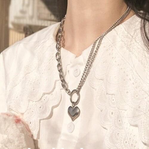 2019 Cool Heart Punk Rock Chain Necklace Irregular double layer Chain Alloy Stainless Metal Line for Women Jewelry Party