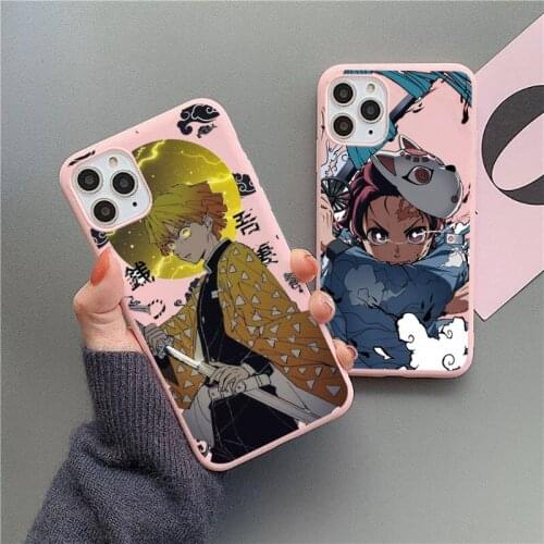 Kamado Nezuko Kimetsu No Yaiba Demon Slayer Phone Case Candy Color Pink for iPhone 11 pro XS MAX 8 7 6 6S Plus X 5S SE 2020 XR