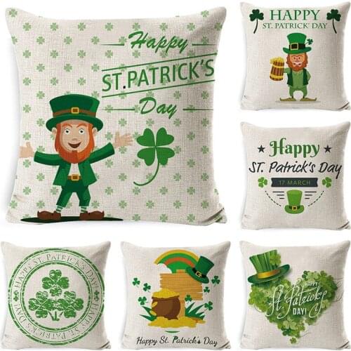 GY0769 Happy St. Patricks Day Decoration Pillow Cushion Cover 1PC(No Filling) Leaves Home Decor Lucky Meadow