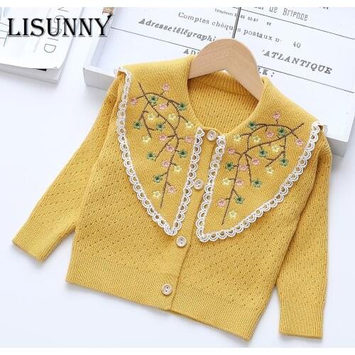 Child Cardigan Girls Sweater 2021 Autumn Toddler Knitted Coat Kids Children Jacket Baby Clothes Embroidery Turn-down Collar 1-6y