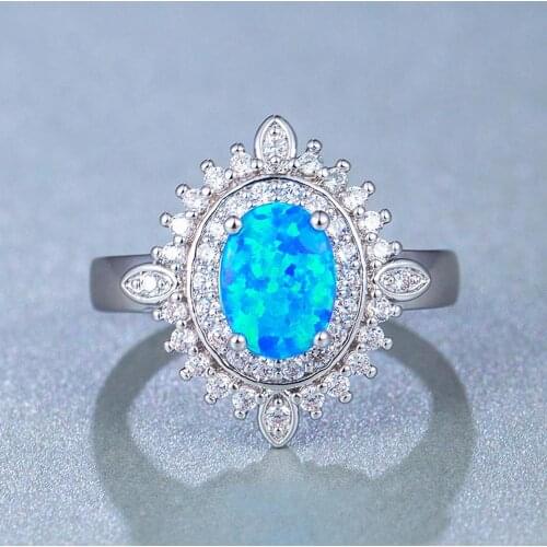 Solid 925 Sterling Silver 6X8MM Opal Stone Rings Full Size Woman Rings for Wedding/Anniversary/Party Gifts