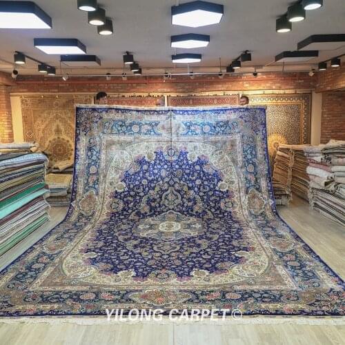 Yilong 12'x18' Oversize persian traditional design blue color home large size silk carpets (TJ195A)