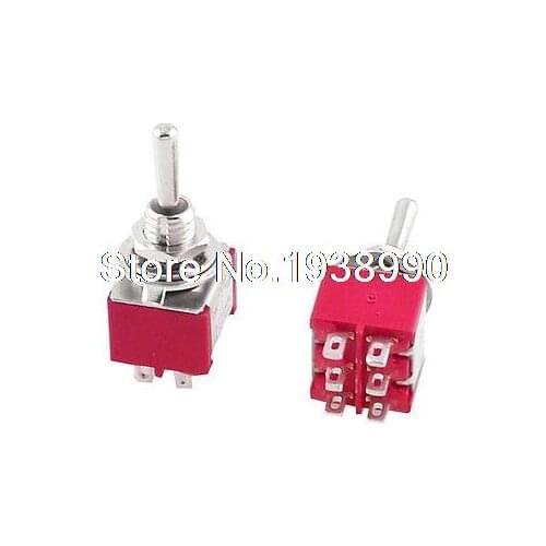 Red 5A/120VAC 2A/250VAC Toggle Switches 3 Position DPDT 2 Pcs