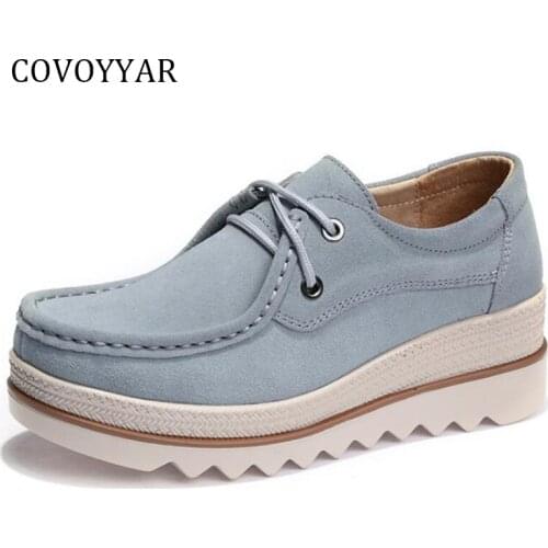 COVOYYAR 2019 Soft Bottom Casual Shoes Spring Autumn Fashion Platform Wedges Lady Sneakers Lace Up Women Shoes Big Sizes WSN649