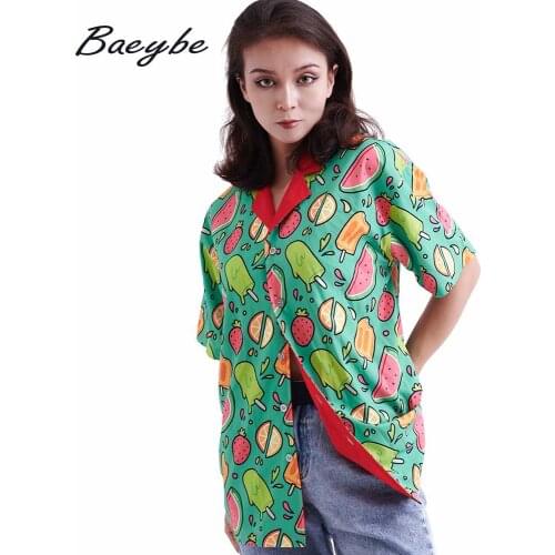 Summer Swimsuit Women Aloha Shirts Fruit Printed Blouse Shirt Sexy Top Male&Female Button Up Short Sleeve Casual Pareo Clothing