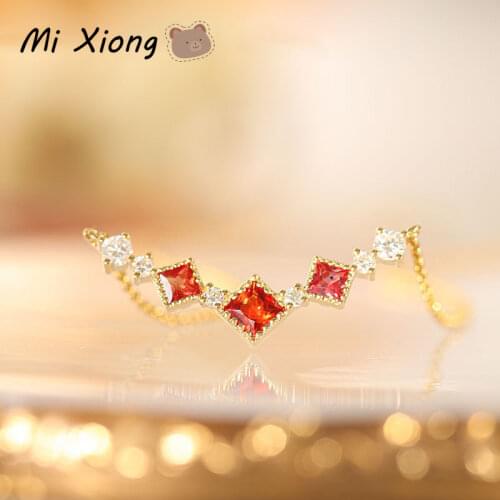 Mi Xiong s925 sterling silver gold orange necklace pendant inlaid with red crystals exquisite luxury ladies party accessories