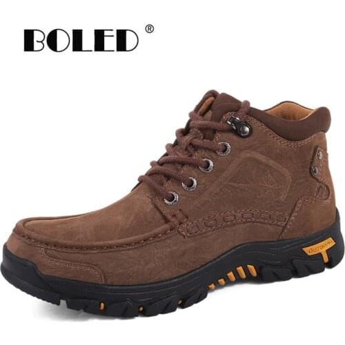 Full Grain Leather Men Boots Handmade Retro Style Autumn And Winter Shoes Waterproof Plush Fur Warm Snow Boots Shoes Men