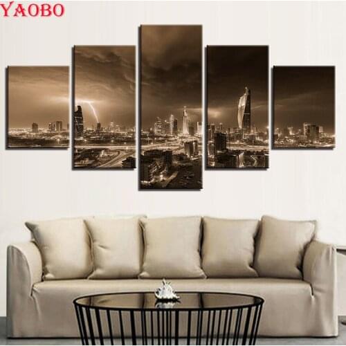 5pcs set DIY 5D Diamond Painting Lightning Overcast City Building Landscape 3D Rhinestone Embroidery Diamond Mosaic Need lework