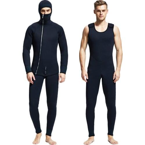 5MM Neoprene wetsuit men Scuba hood diving suit for spearfishing Surfing Snorkeling winter Cold-proof swimsuit two-piece wetsuit
